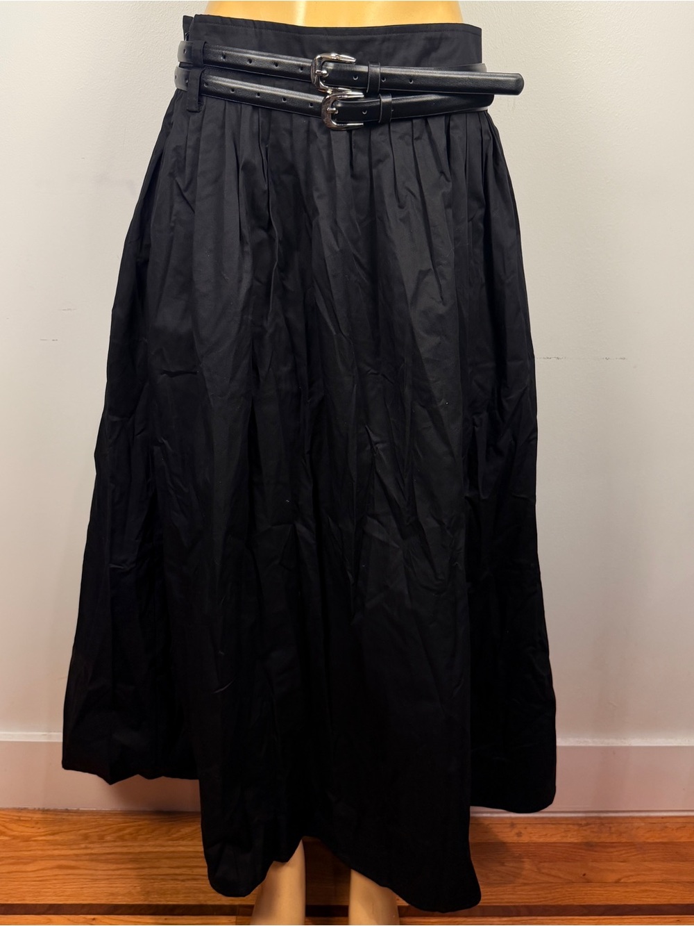 Pixie Market Full Maxi Skirt Sz L Double Belt Cotton Poplin Retro Trad